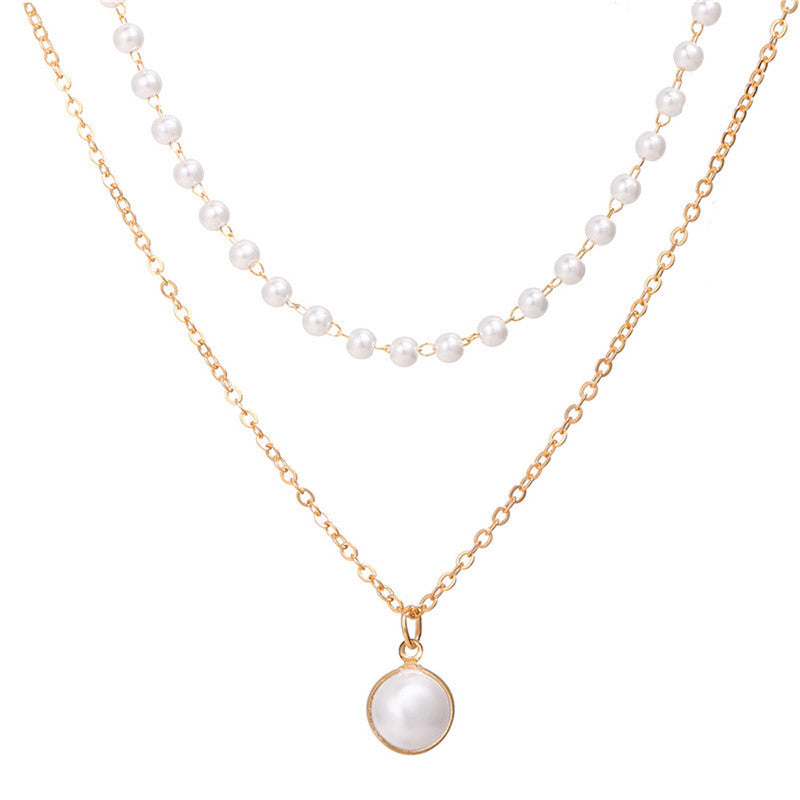 Pearl Studded Gold Plated Double Layer Necklace Jewellery