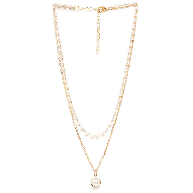 Pearl Studded Gold Plated Double Layer Necklace Jewellery