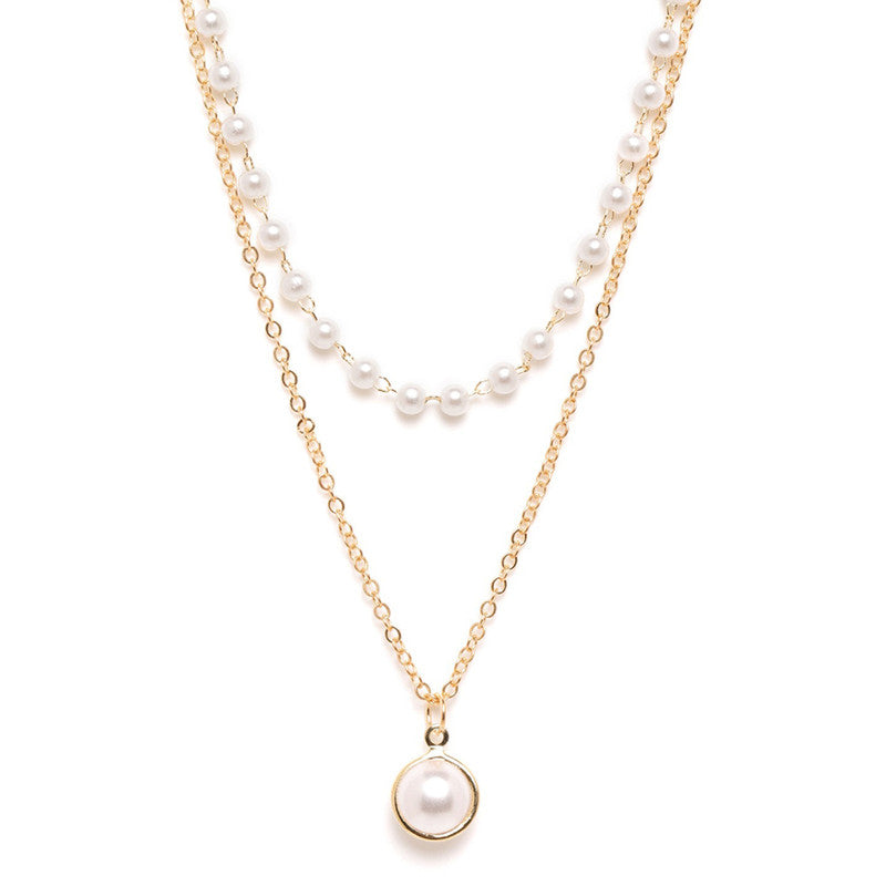 Pearl Studded Gold Plated Double Layer Necklace Jewellery