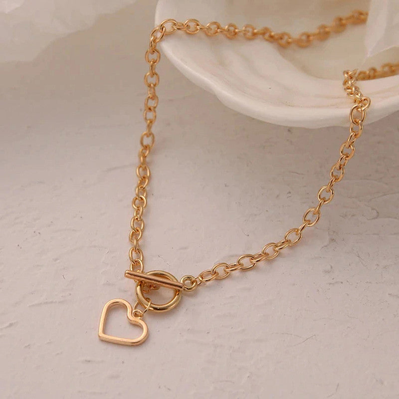 Heart Gold Plated Single Chain Necklace Jewellery For Women