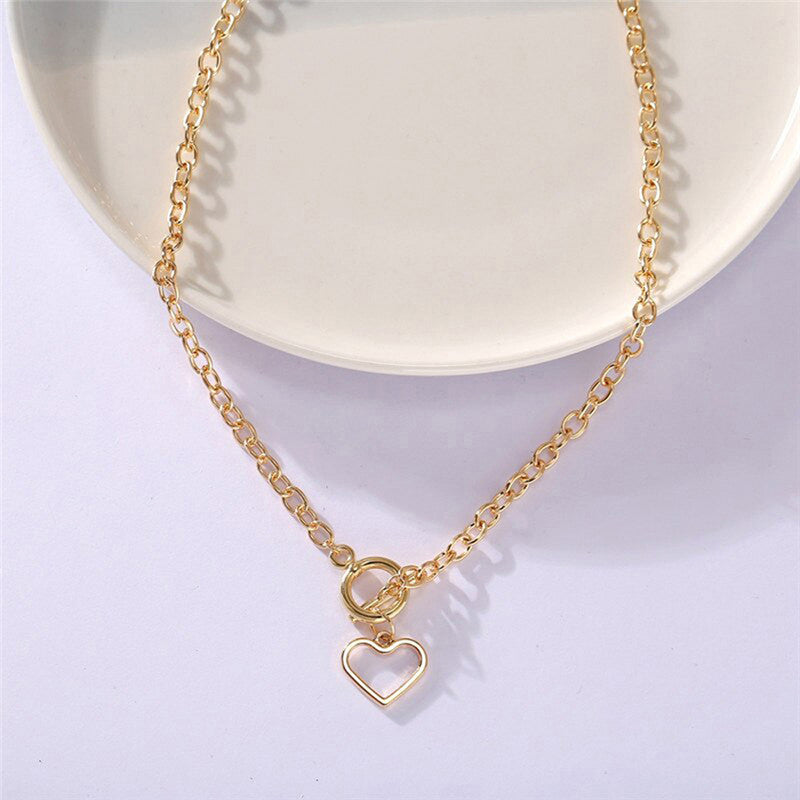 Heart Gold Plated Single Chain Necklace Jewellery For Women