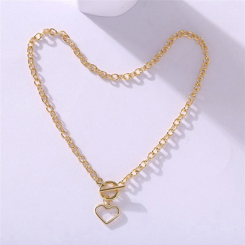 Heart Gold Plated Single Chain Necklace Jewellery For Women