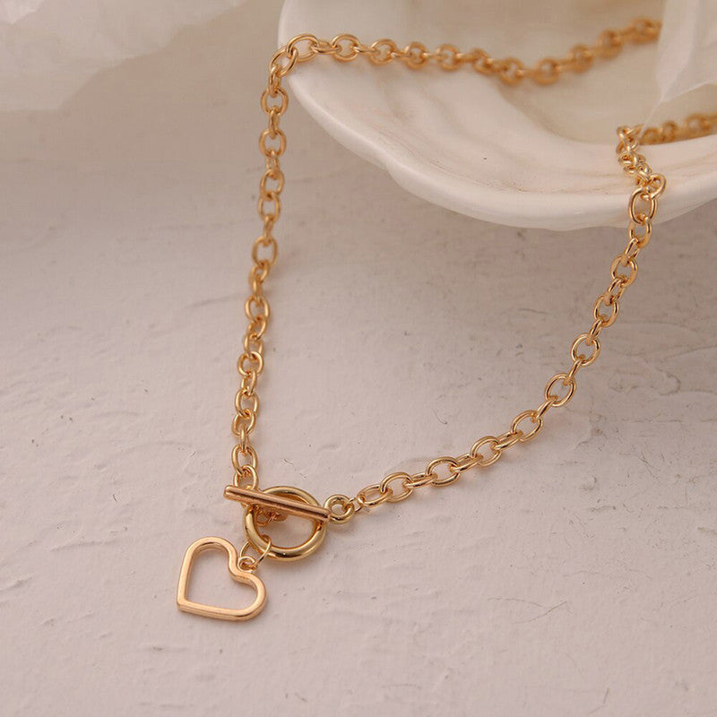 Heart Gold Plated Single Chain Necklace Jewellery For Women