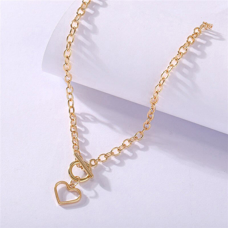 Heart Gold Plated Single Chain Necklace Jewellery For Women