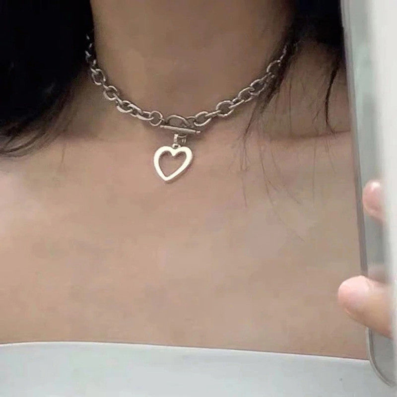 Heart Silver Plated Single Chain Necklace Jewellery For Women