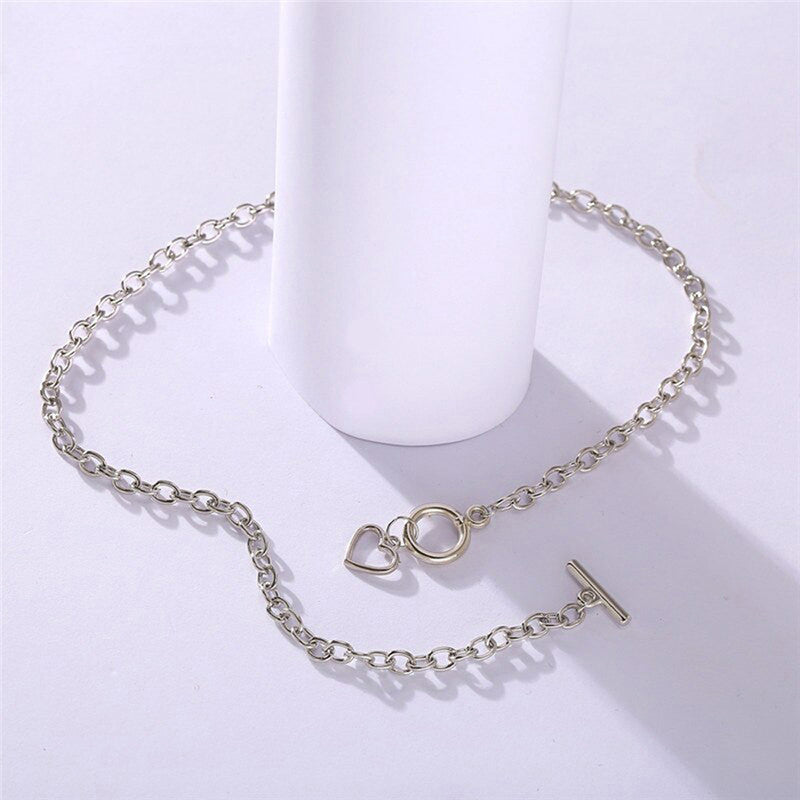 Heart Silver Plated Single Chain Necklace Jewellery For Women