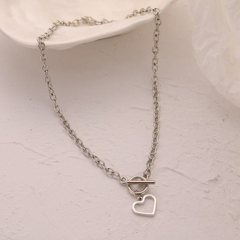 Heart Silver Plated Single Chain Necklace Jewellery For Women