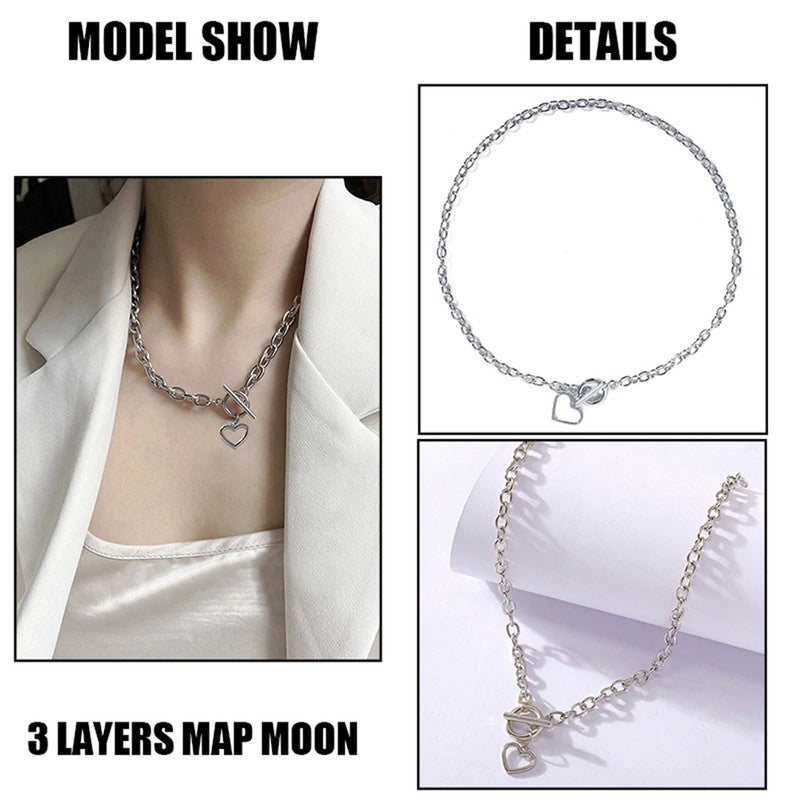 Heart Silver Plated Single Chain Necklace Jewellery For Women