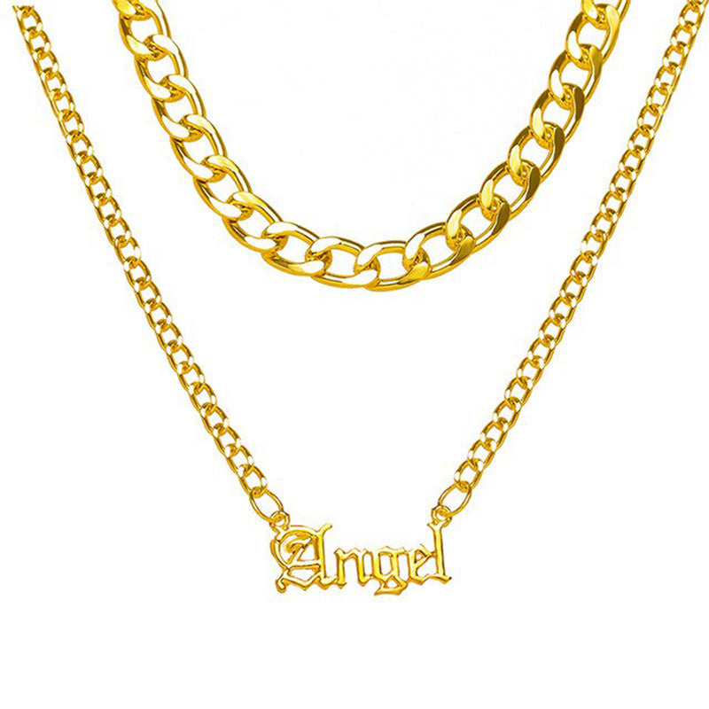 Angel Text Gold Plated Multi Strand Necklace For Women