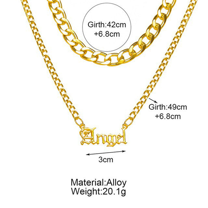 Angel Text Gold Plated Multi Strand Necklace For Women