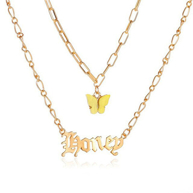 Butterfly inspired Angel Gold Plated Multi Strand Necklace For Women