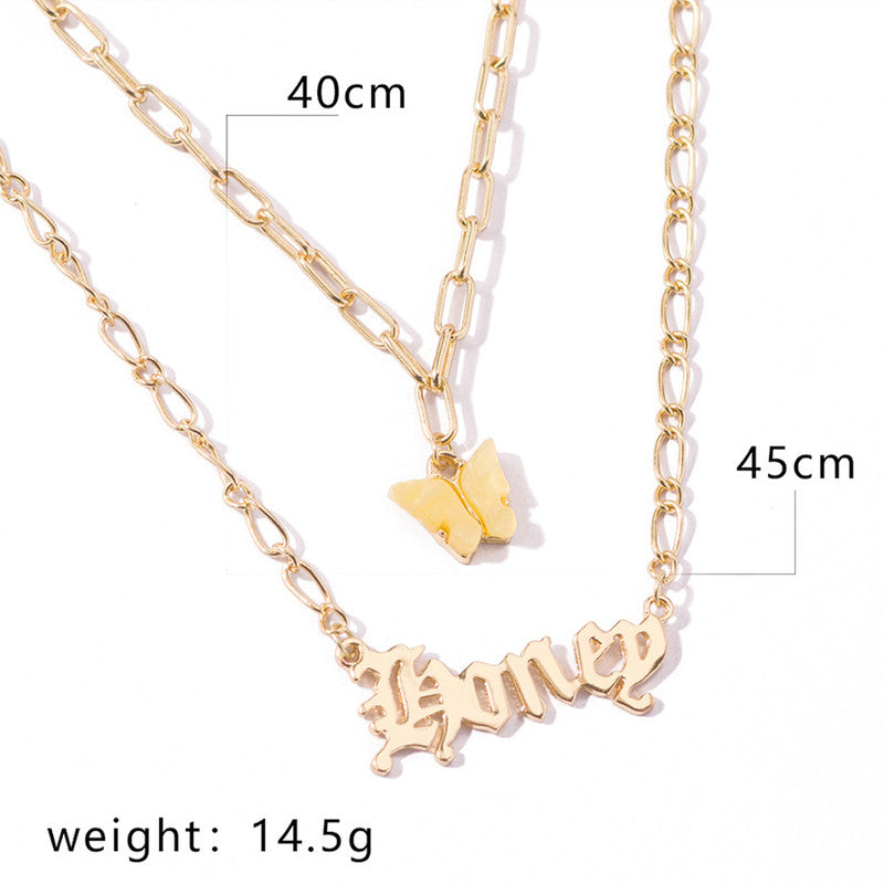 Butterfly inspired Angel Gold Plated Multi Strand Necklace For Women