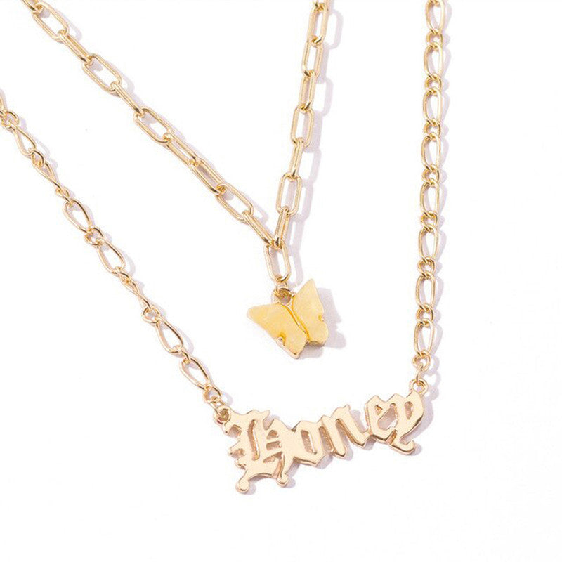 Butterfly inspired Angel Gold Plated Multi Strand Necklace For Women