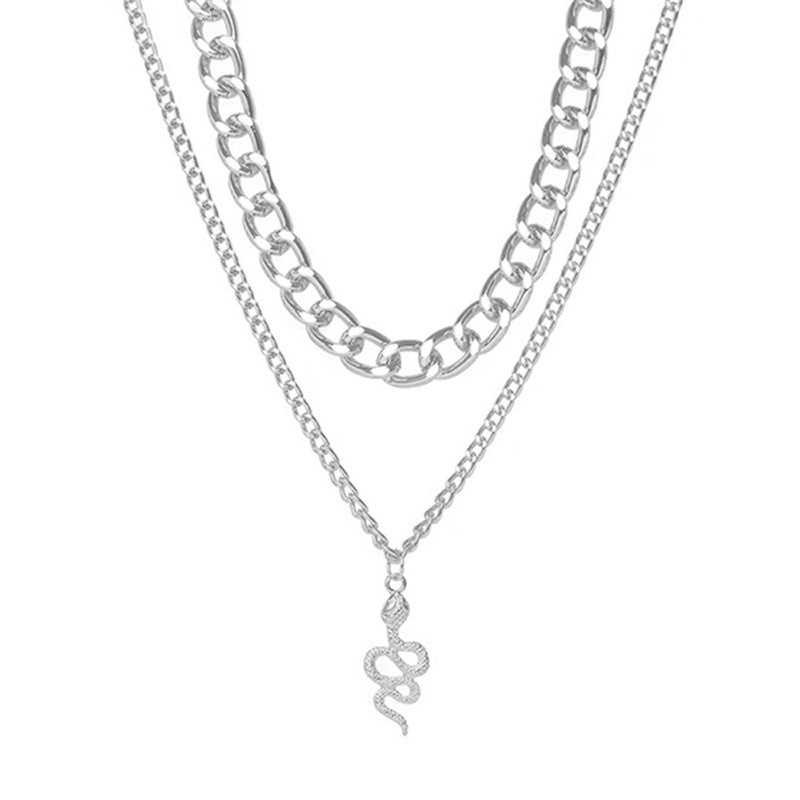 Snake inspired Silver Plated Layered Necklace For Women