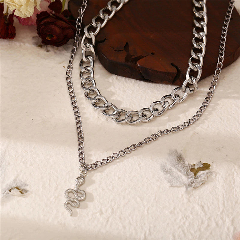 Snake inspired Silver Plated Layered Necklace For Women