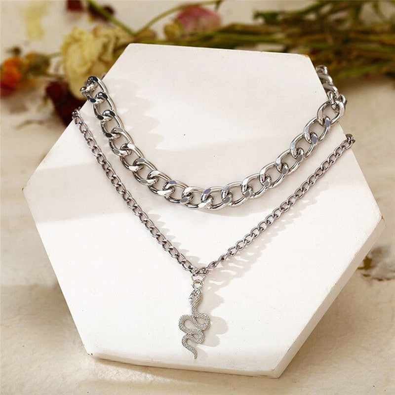 Snake inspired Silver Plated Layered Necklace For Women