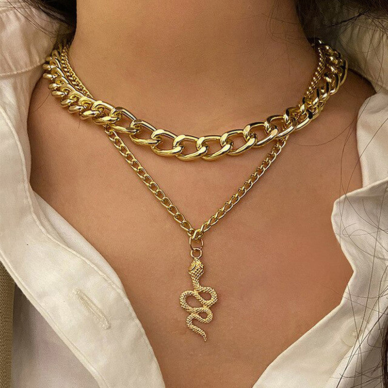 Snake inspired Gold Plated Layered Necklace For Women