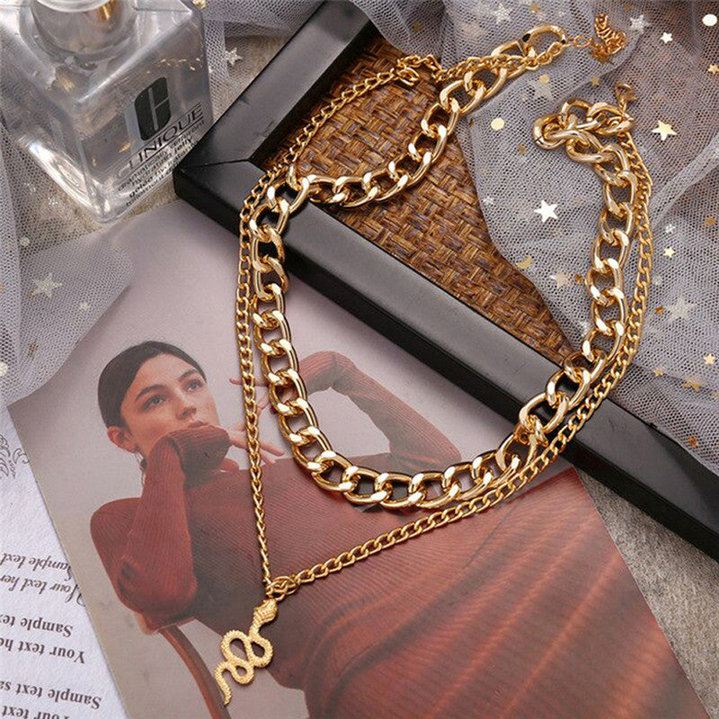 Snake inspired Gold Plated Layered Necklace For Women