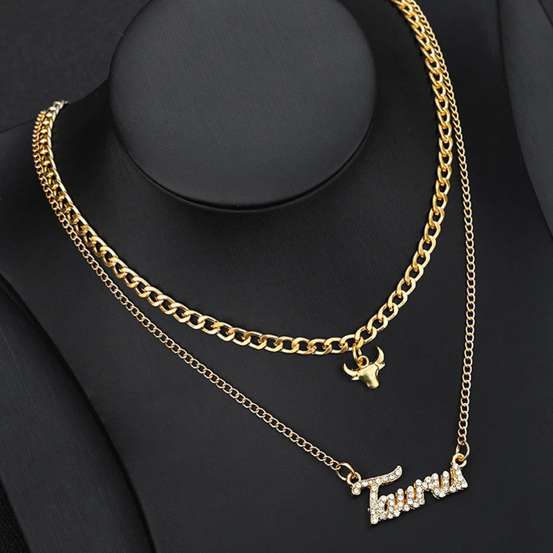 Gold Plated American Diamond Studded Layered Necklace For Women