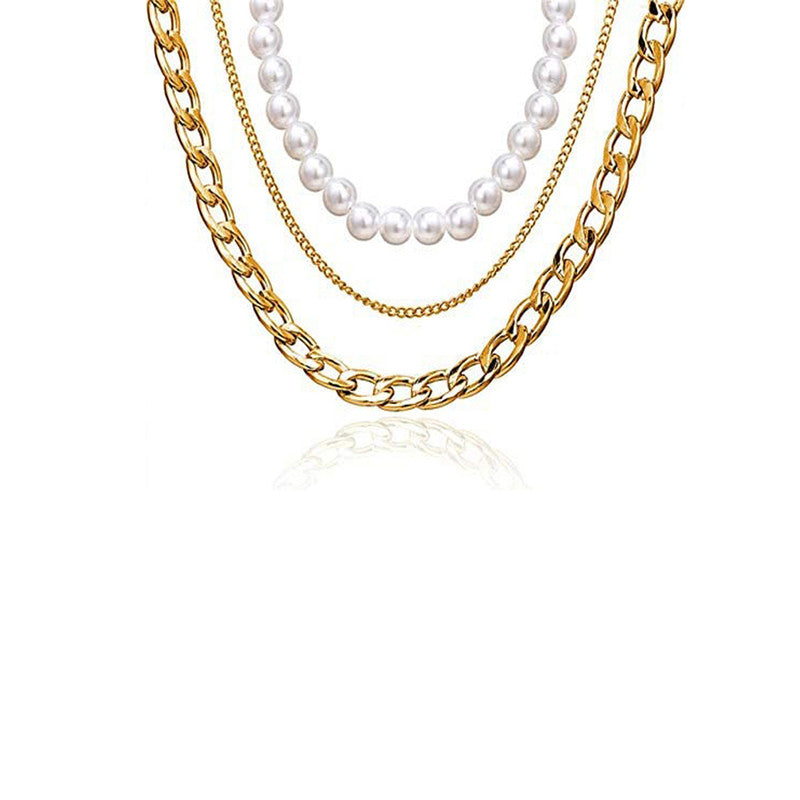 Gold Plated Baroque Pearls Multi Layered Choker Necklace For Women