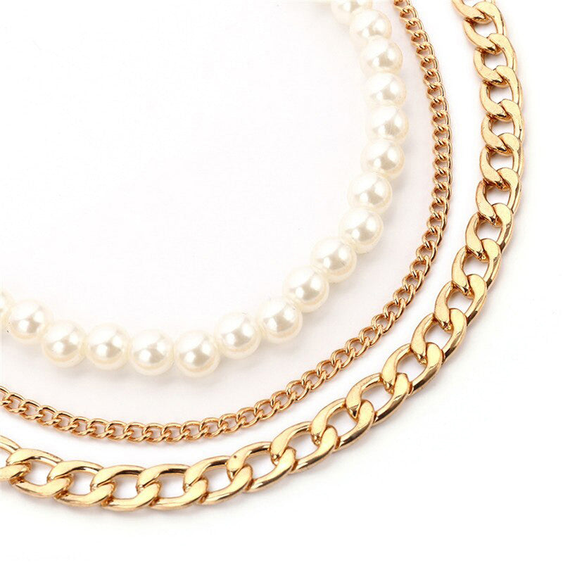 Gold Plated Baroque Pearls Multi Layered Choker Necklace For Women