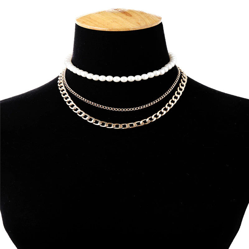 Gold Plated Baroque Pearls Multi Layered Choker Necklace For Women