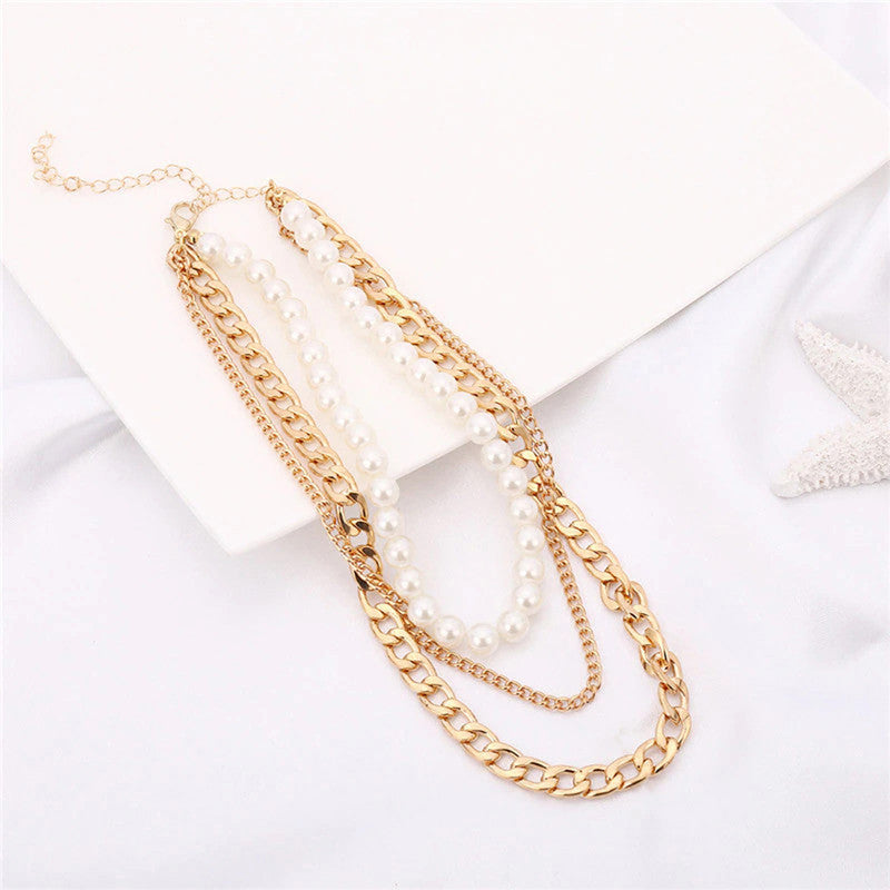 Gold Plated Baroque Pearls Multi Layered Choker Necklace For Women