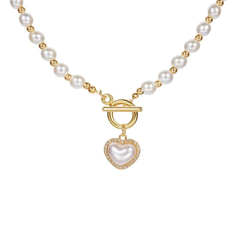 White Gold Plated Heart inspired Pearl Necklace For Women