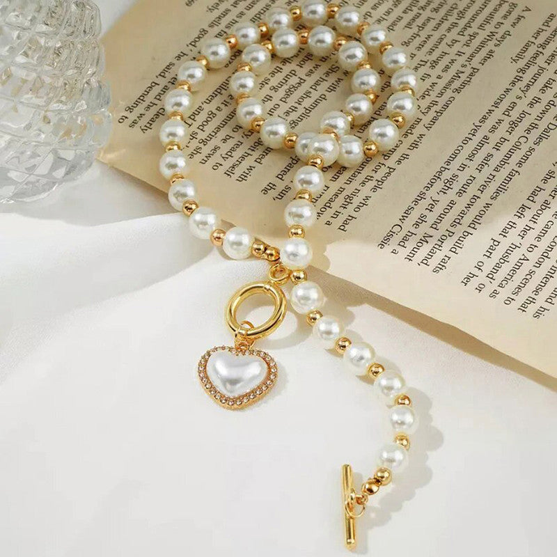 White Gold Plated Heart inspired Pearl Necklace For Women