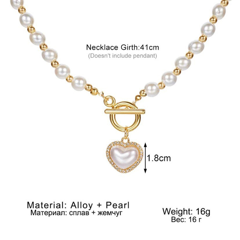 White Gold Plated Heart inspired Pearl Necklace For Women