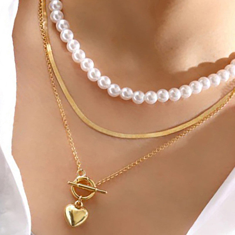 White Gold Plated Heart inspired Pearl Necklace For Women