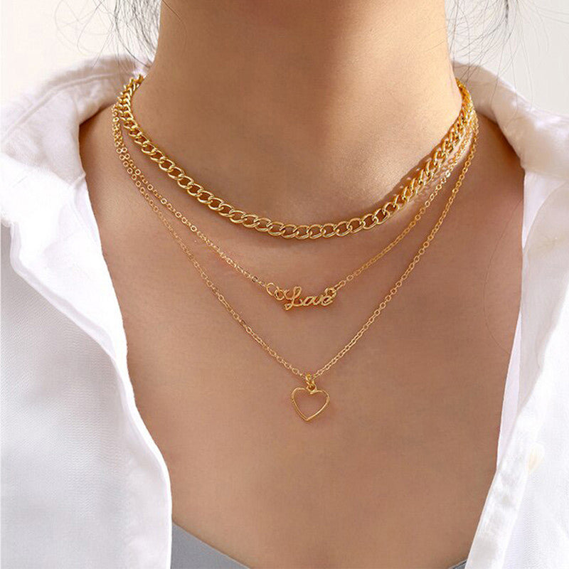 Gold Plated Hearts inspired Layered Necklace For Women