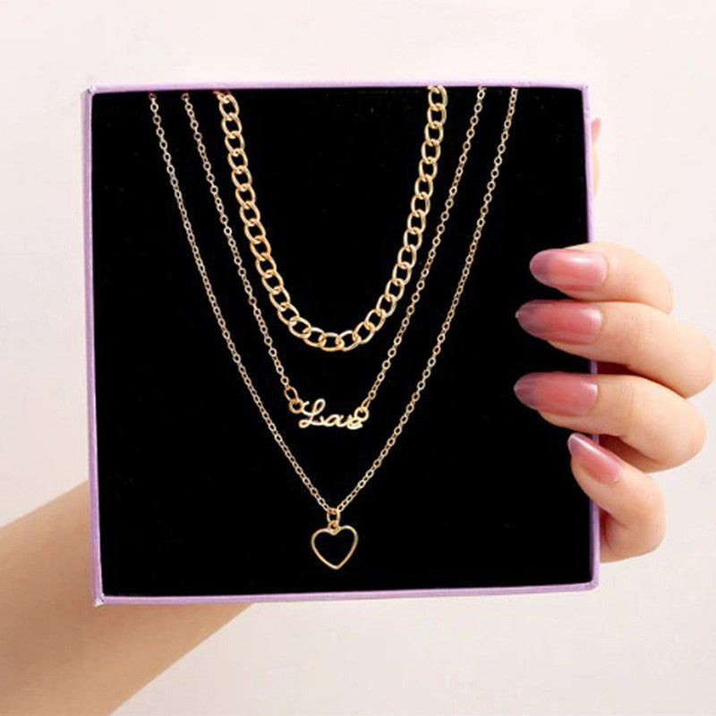 Gold Plated Hearts inspired Layered Necklace For Women