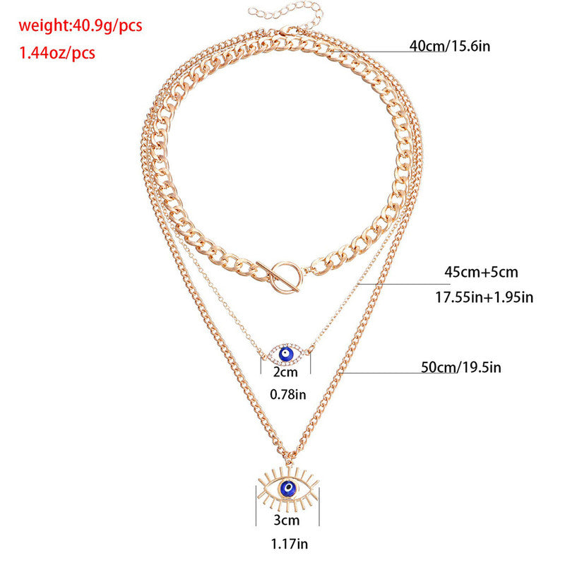 Gold Plated Gold-Toned Evil Eye Layered Necklace For Women