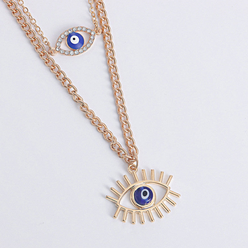 Gold Plated Gold-Toned Evil Eye Layered Necklace For Women