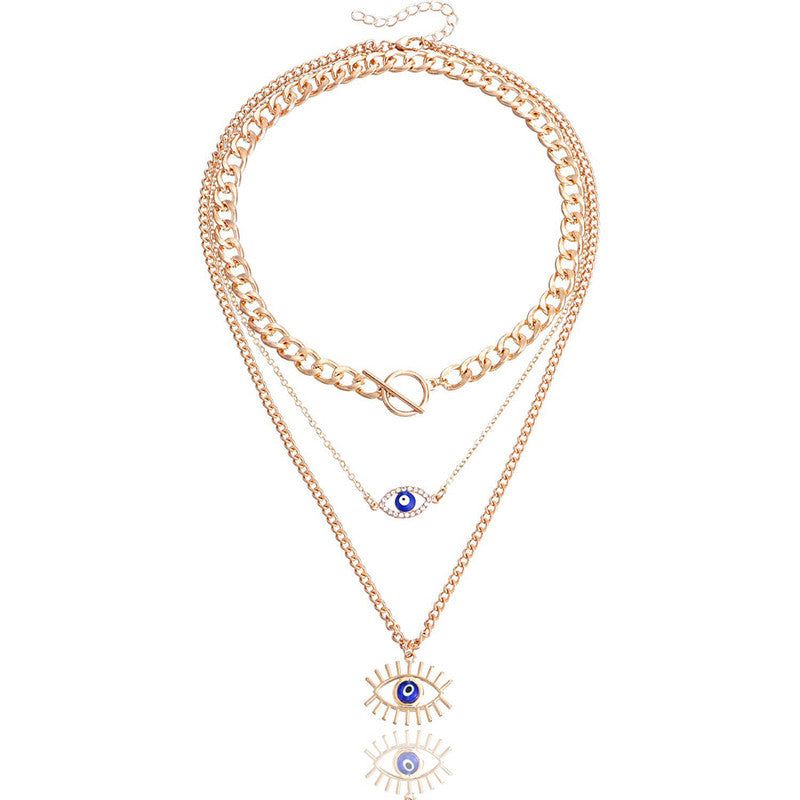 Gold Plated Gold-Toned Evil Eye Layered Necklace For Women