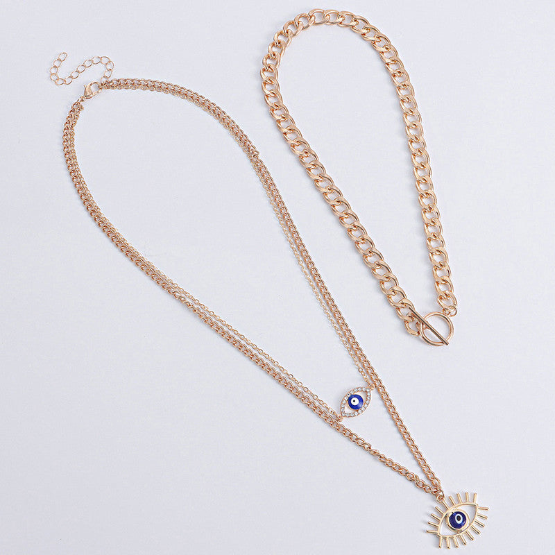 Gold Plated Gold-Toned Evil Eye Layered Necklace For Women