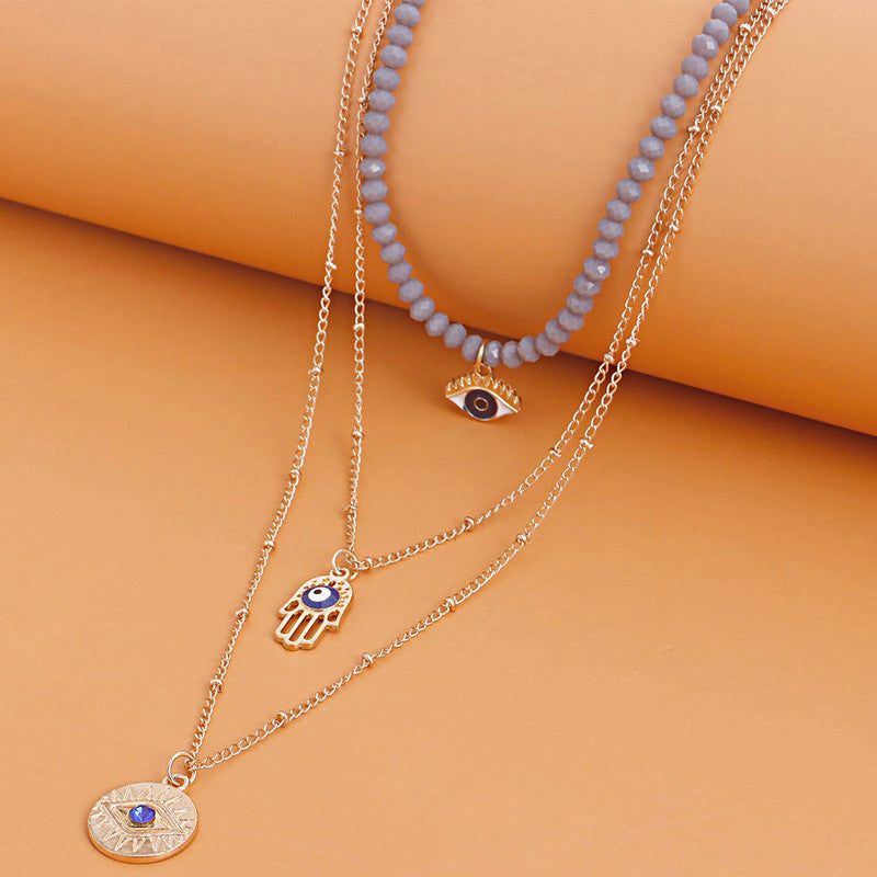 Gold Plated Gold-Toned Evil Eye and Buddha Hand Layered Necklace For Women