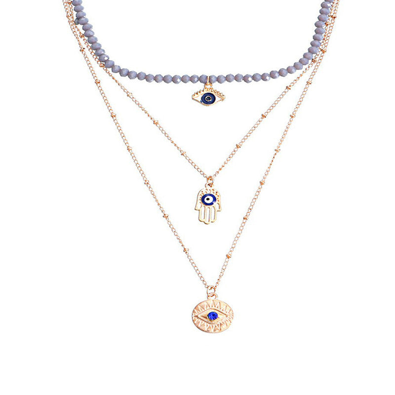 Gold Plated Gold-Toned Evil Eye and Buddha Hand Layered Necklace For Women