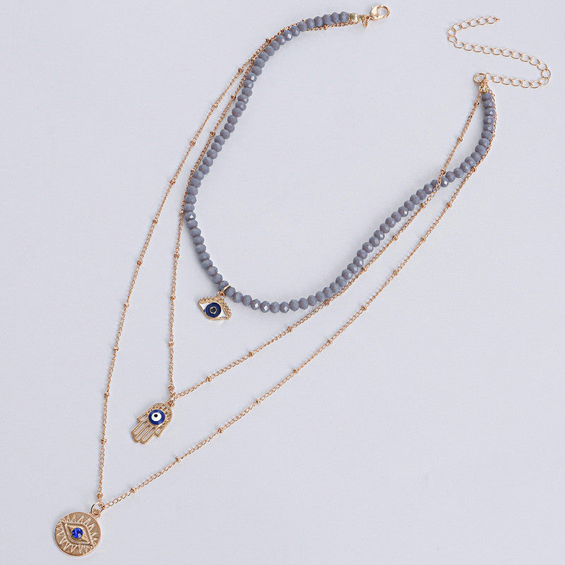 Gold Plated Gold-Toned Evil Eye and Buddha Hand Layered Necklace For Women