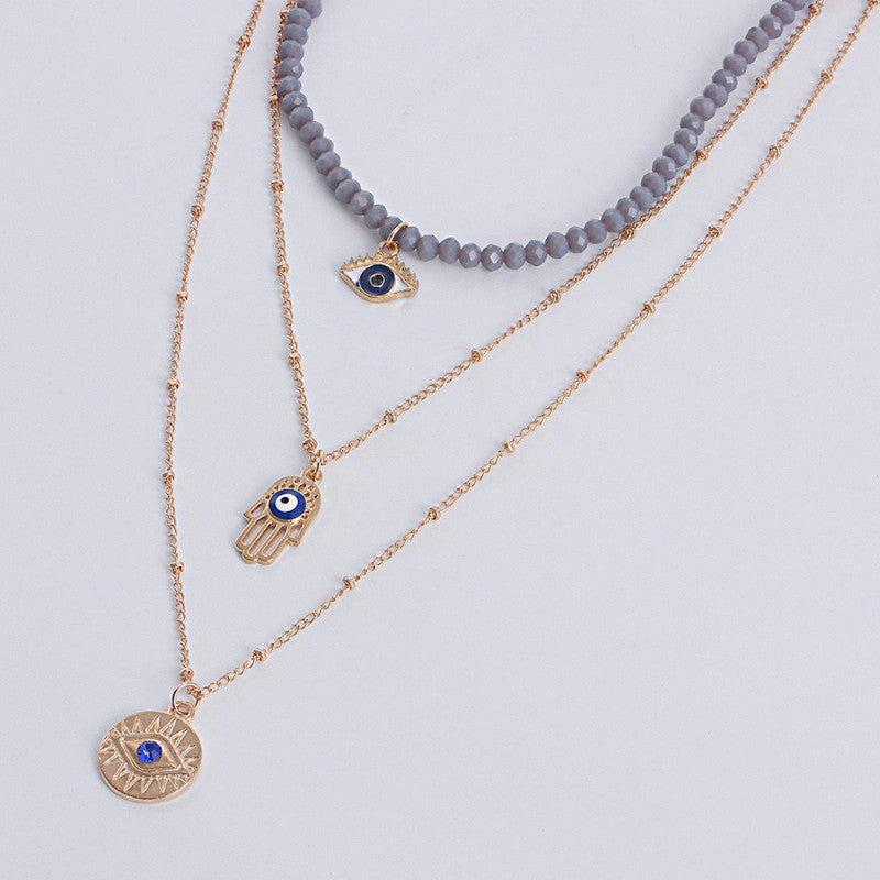 Gold Plated Gold-Toned Evil Eye and Buddha Hand Layered Necklace For Women