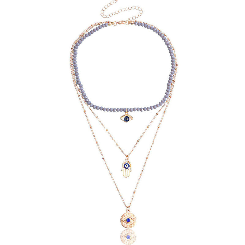 Gold Plated Gold-Toned Evil Eye and Buddha Hand Layered Necklace For Women