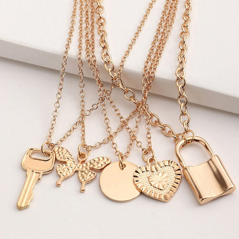 Gold Plated Gold-Toned Trending Necklaces Pack of 5  For Women