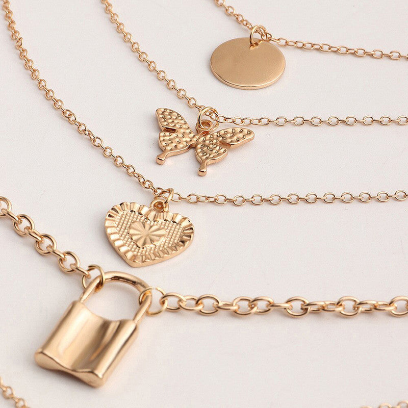 Gold Plated Gold-Toned Trending Necklaces Pack of 5  For Women