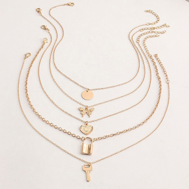 Gold Plated Gold-Toned Trending Necklaces Pack of 5  For Women