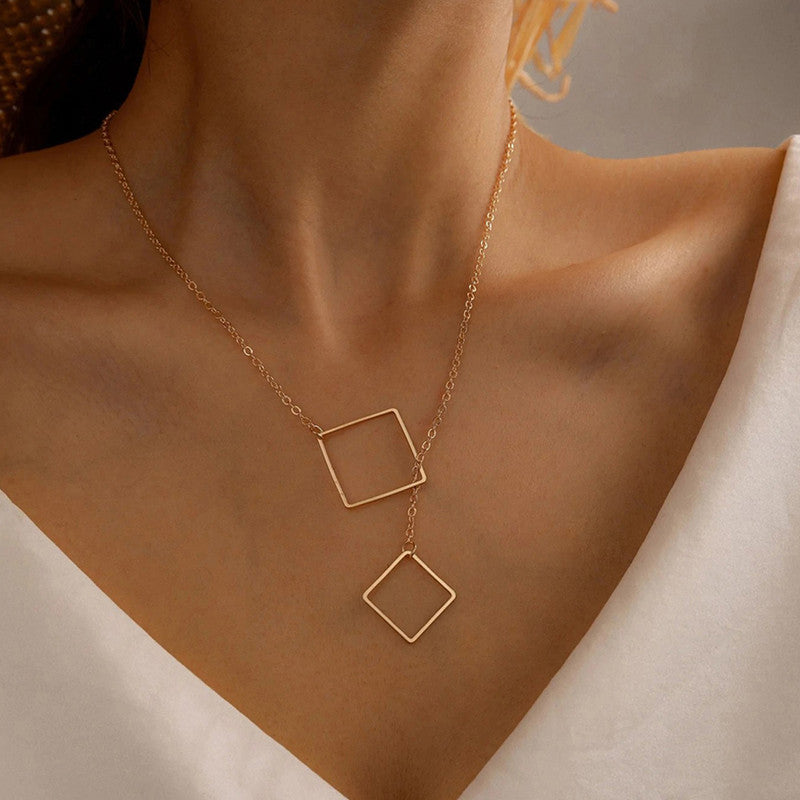 Gold Plated Geometric Layered Necklace For Women