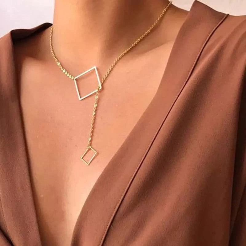 Gold Plated Geometric Layered Necklace For Women