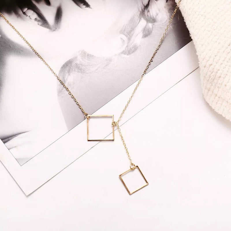 Gold Plated Geometric Layered Necklace For Women