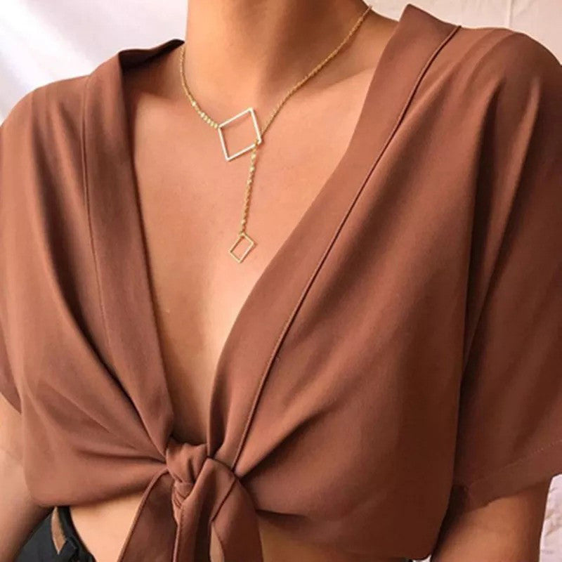 Gold Plated Geometric Layered Necklace For Women