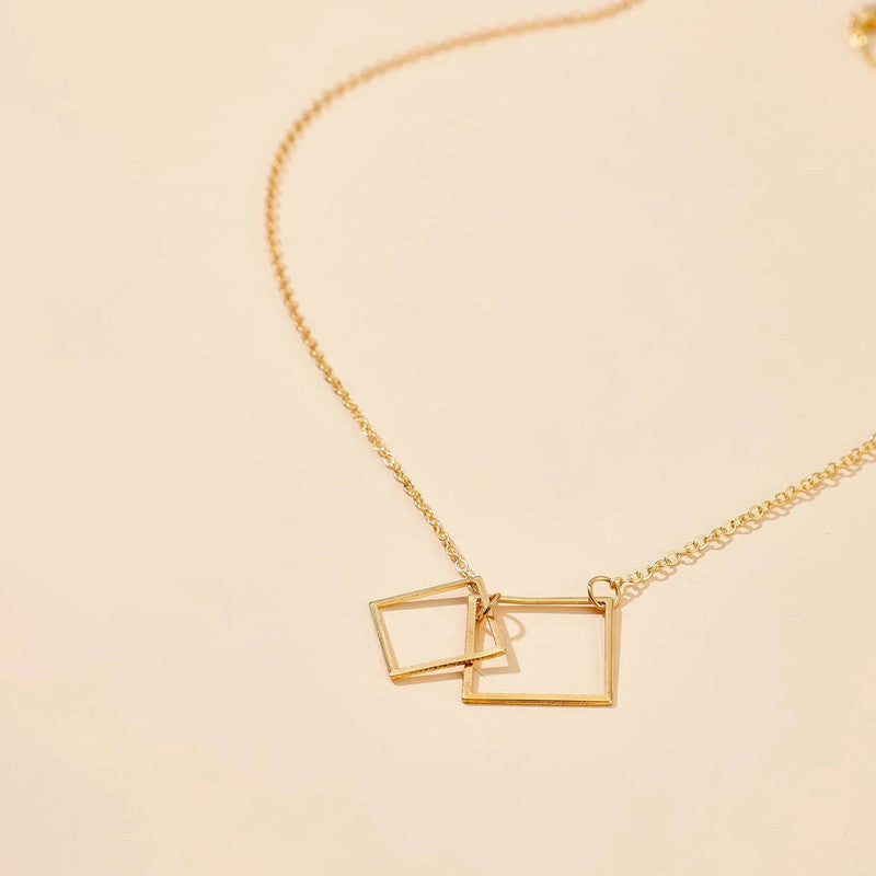 Gold Plated Geometric Layered Necklace For Women